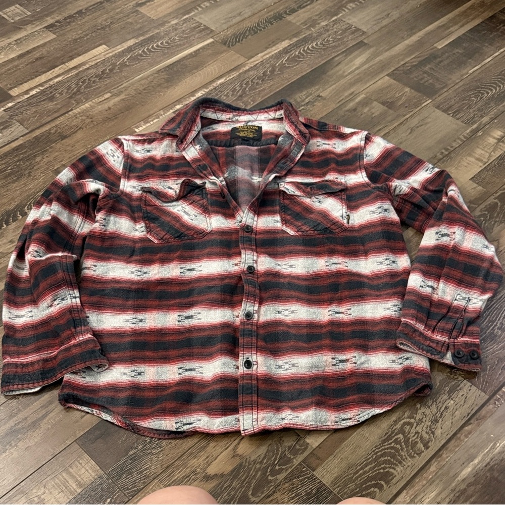 Burton Red and Black Striped Casual‎ Button-Down Shirt